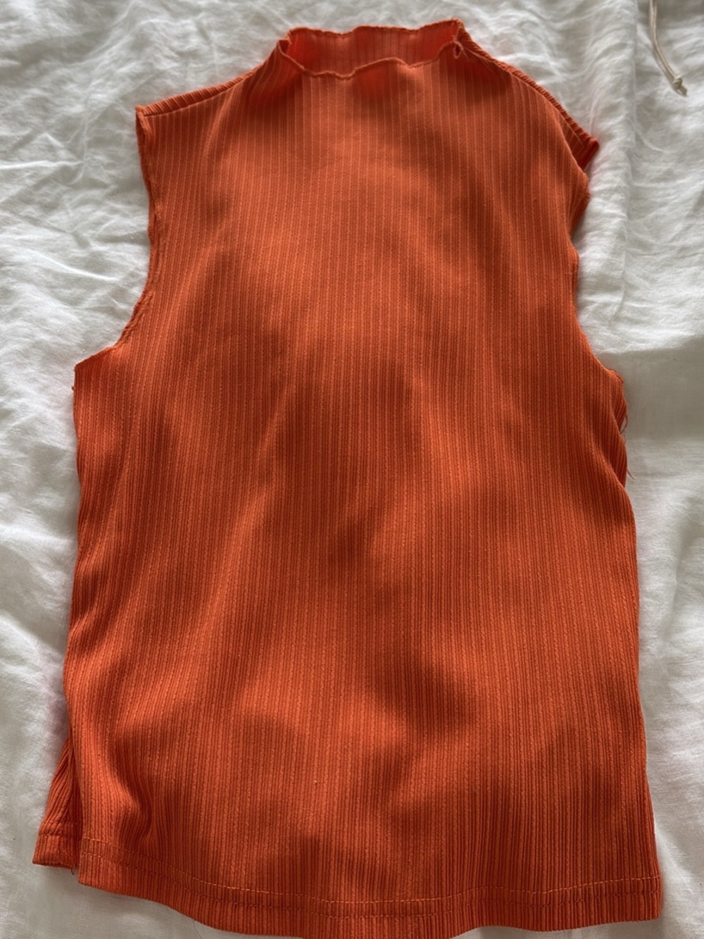 Sleeveless Ribbed Mock Neck Top in Orange